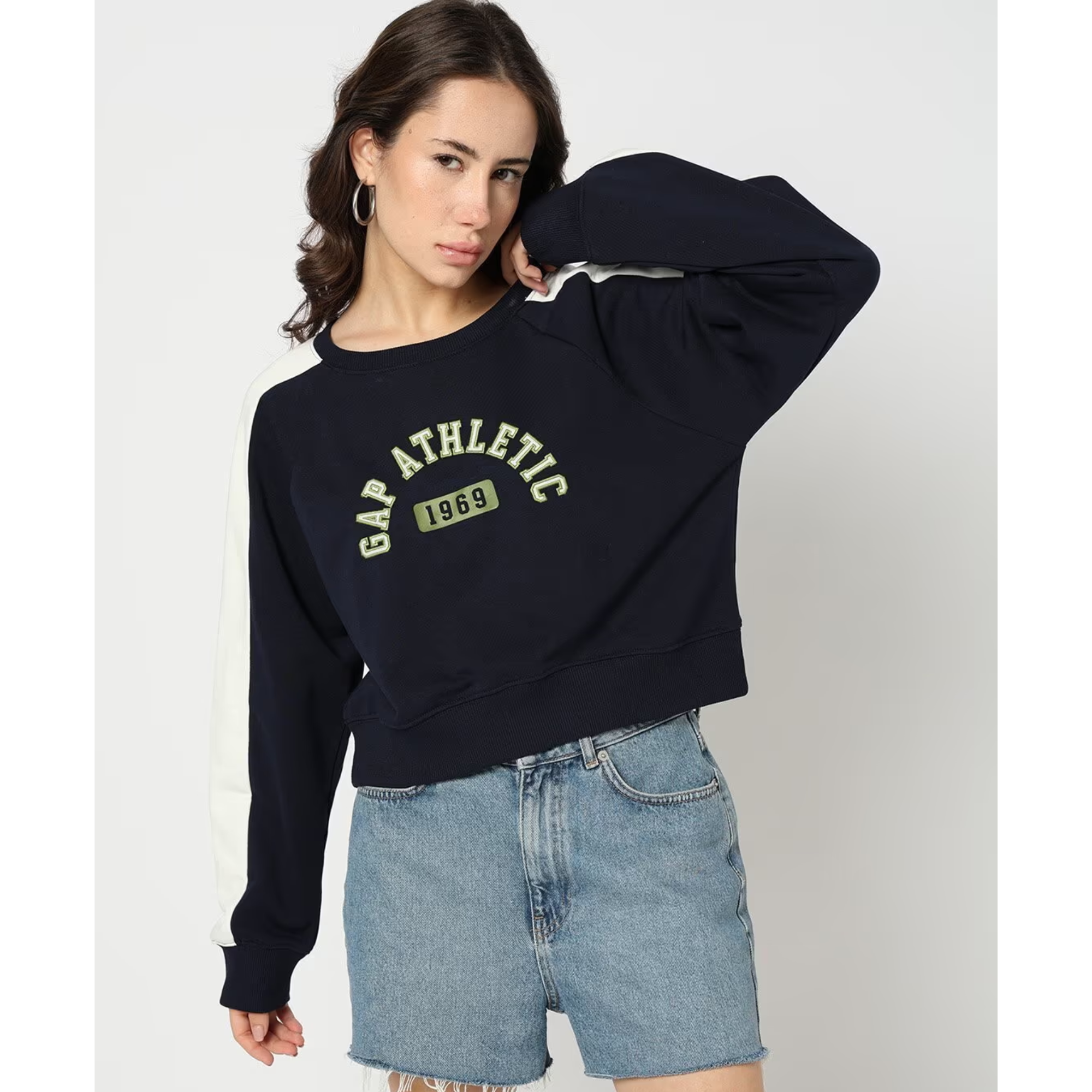 GAP Round-Neck Logo Embroidered Sweatshirt with Ra...